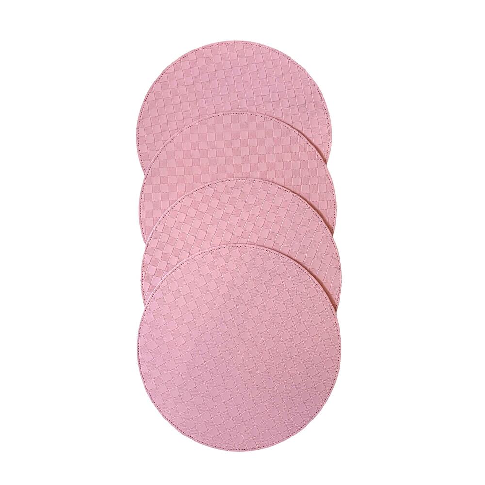 Set of 4 Mackenzie-Childs Pink Check Faux Leather Placemats 15in Round NEW